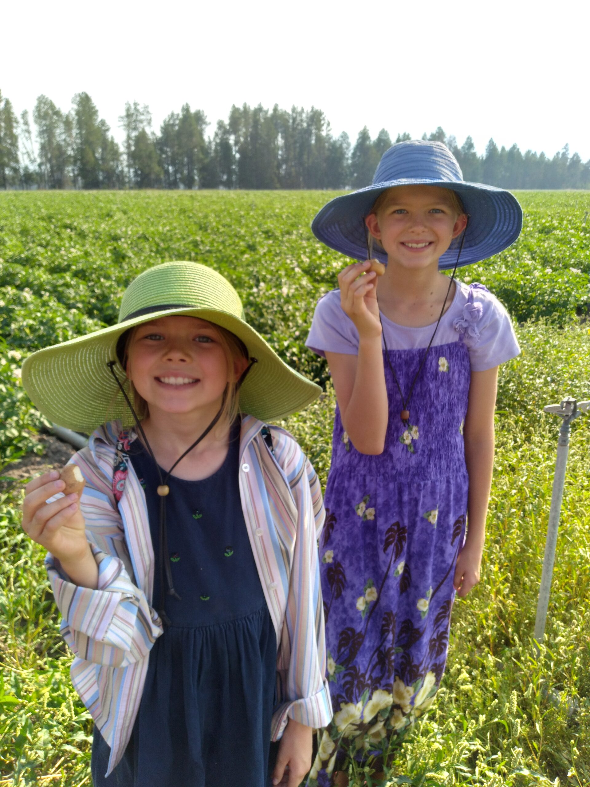 Farm Tour - Jackie and Anne eating seed potatoes